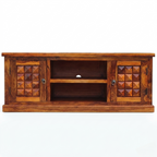 Handcrafted Solid Wood TV Unit | Geometric Storage Entertainment Console