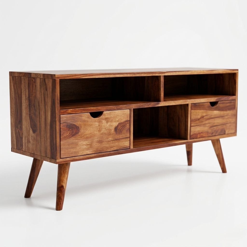 Modern Solid Wood TV Unit | Mid-Century Entertainment Console