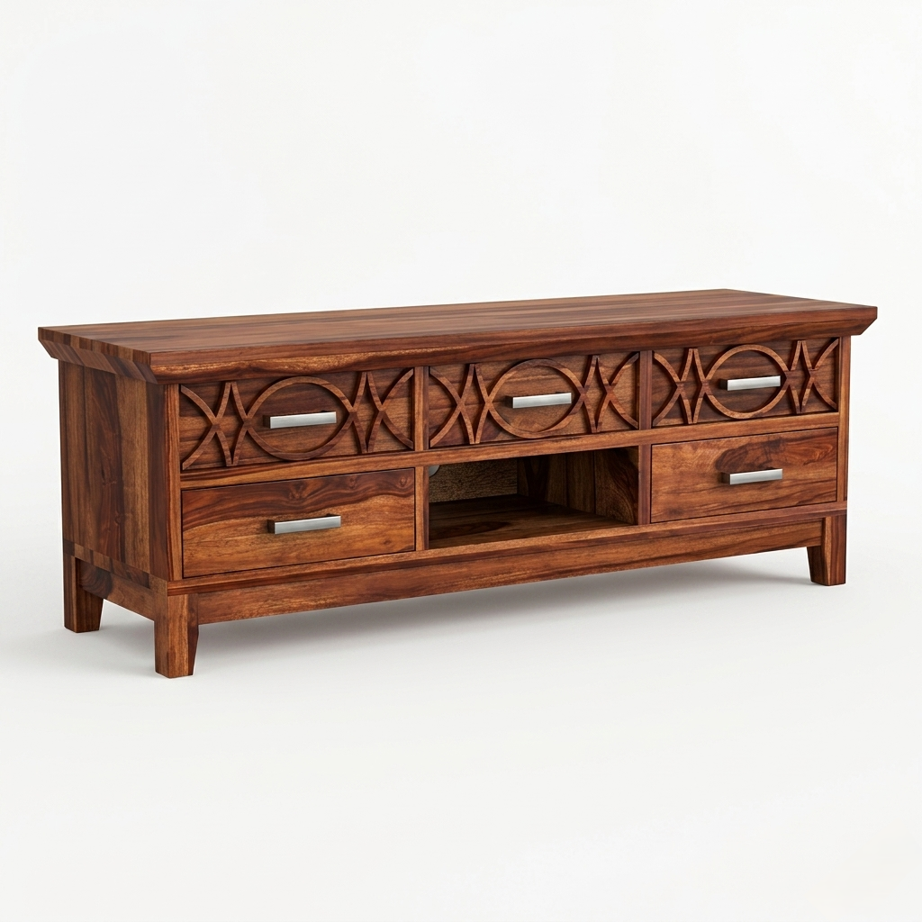 Designer Solid Wood TV Unit | Modern Entertainment Console