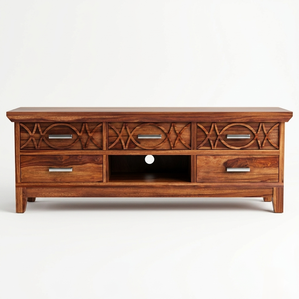 Designer Solid Wood TV Unit | Modern Entertainment Console