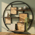 Industrial Round Wall Shelf | Metal & Solid Wood Decorative Display Shelf