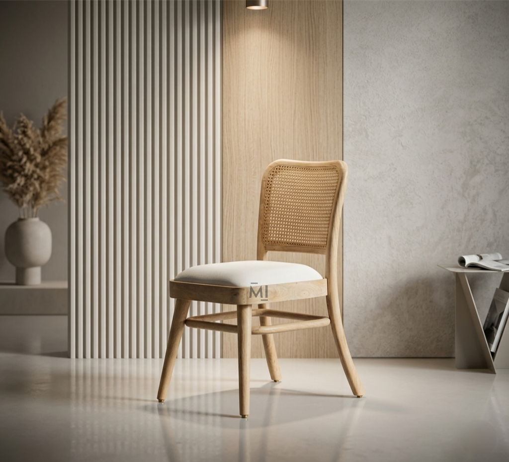 Linea Rattan Solid Wood Dining Chair | Modern Rattan Upholstered Chair