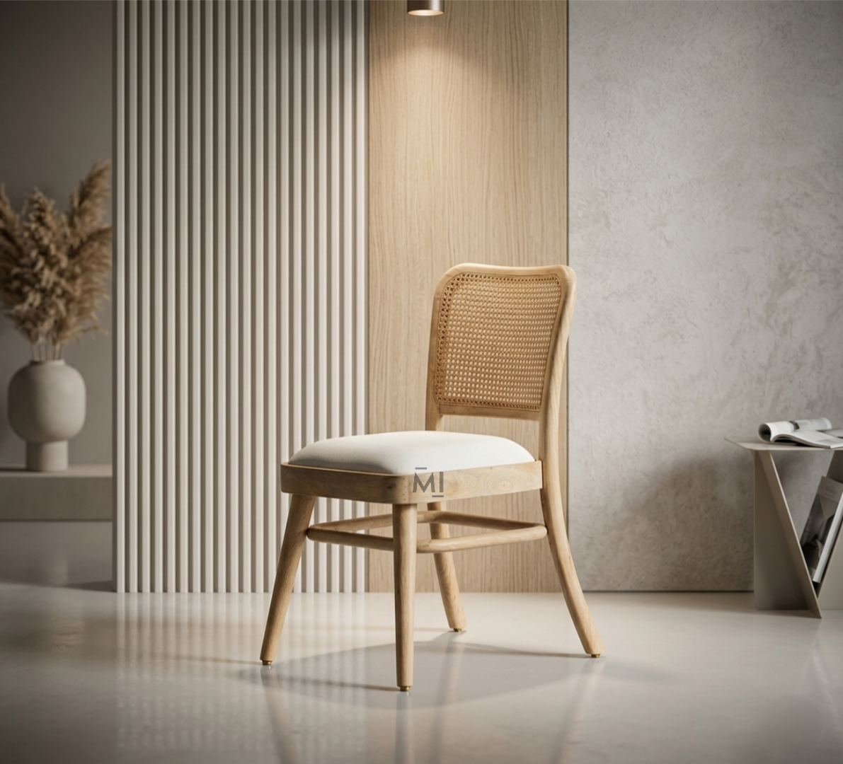 Linea Rattan Solid Wood Dining Chair | Modern Rattan Upholstered Chair