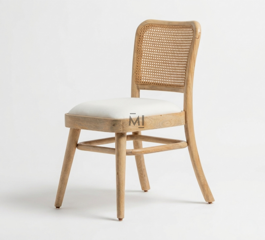 Linea Rattan Solid Wood Dining Chair | Modern Rattan Upholstered Chair