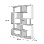 Measurement chart of a bookshelf with dimensions labeled