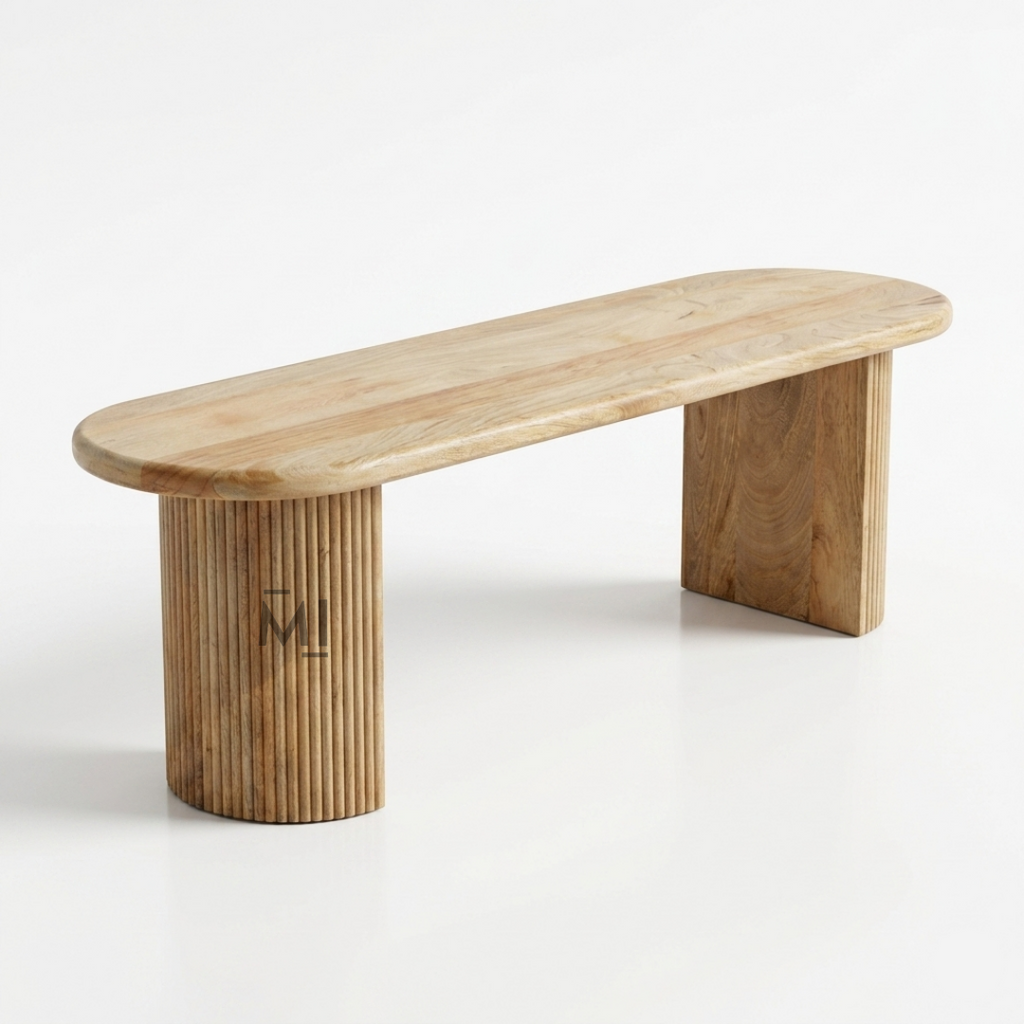 Wooden bench with a minimalist design on a white background