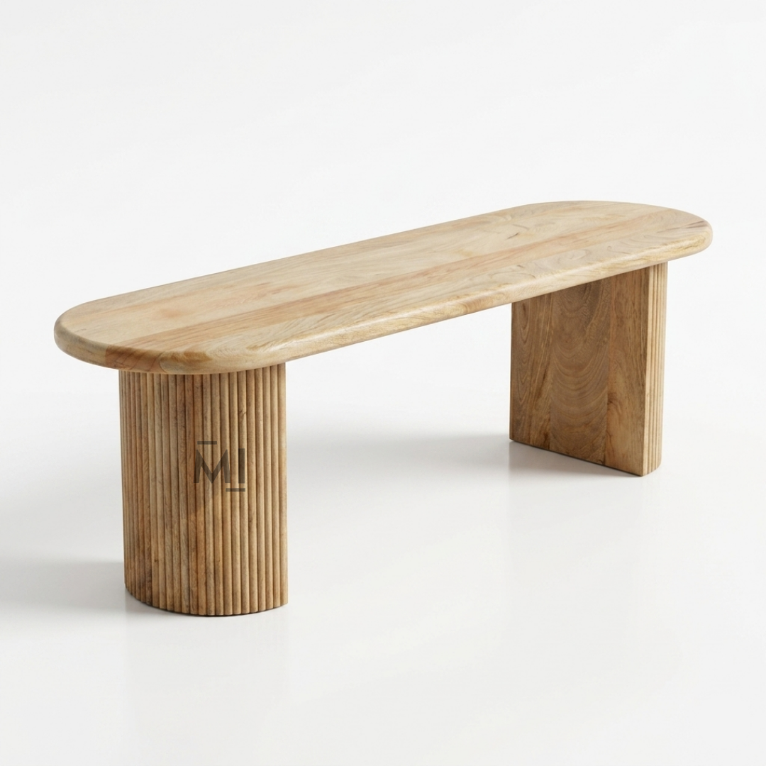 Wooden bench with a minimalist design on a white background