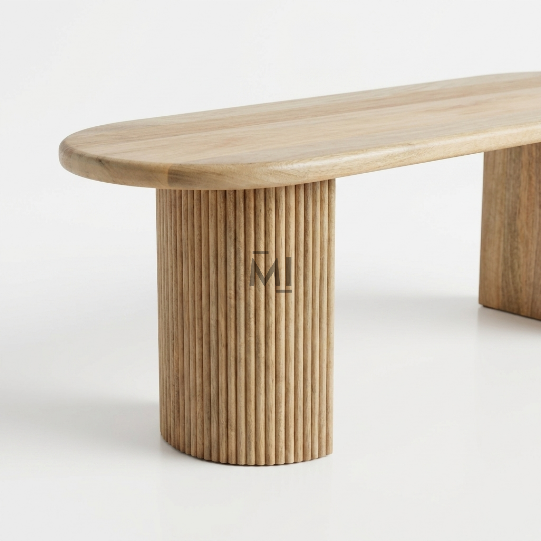 Wooden bench with a minimalist design on a white background