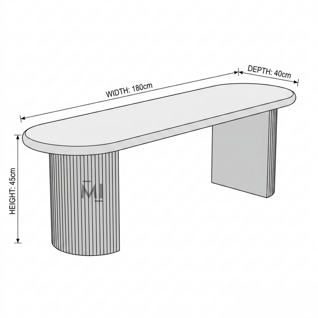 Measurement chart of a table with dimensions labeled
