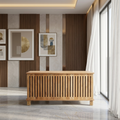 Modern solid wood storage trunk with vertical slatted detailing