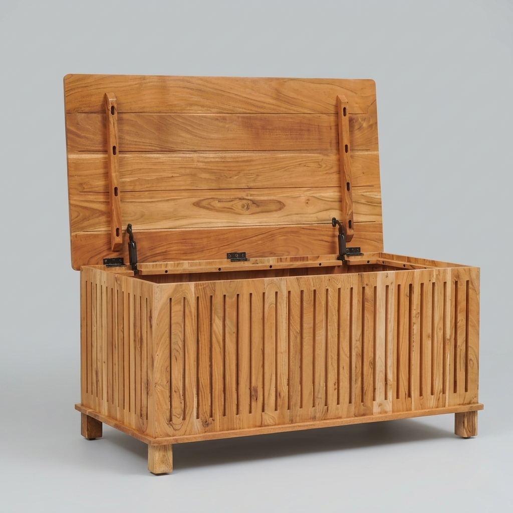 LineaWood Solid Wood Storage Trunk | Modern Slatted Wooden Blanket Chest