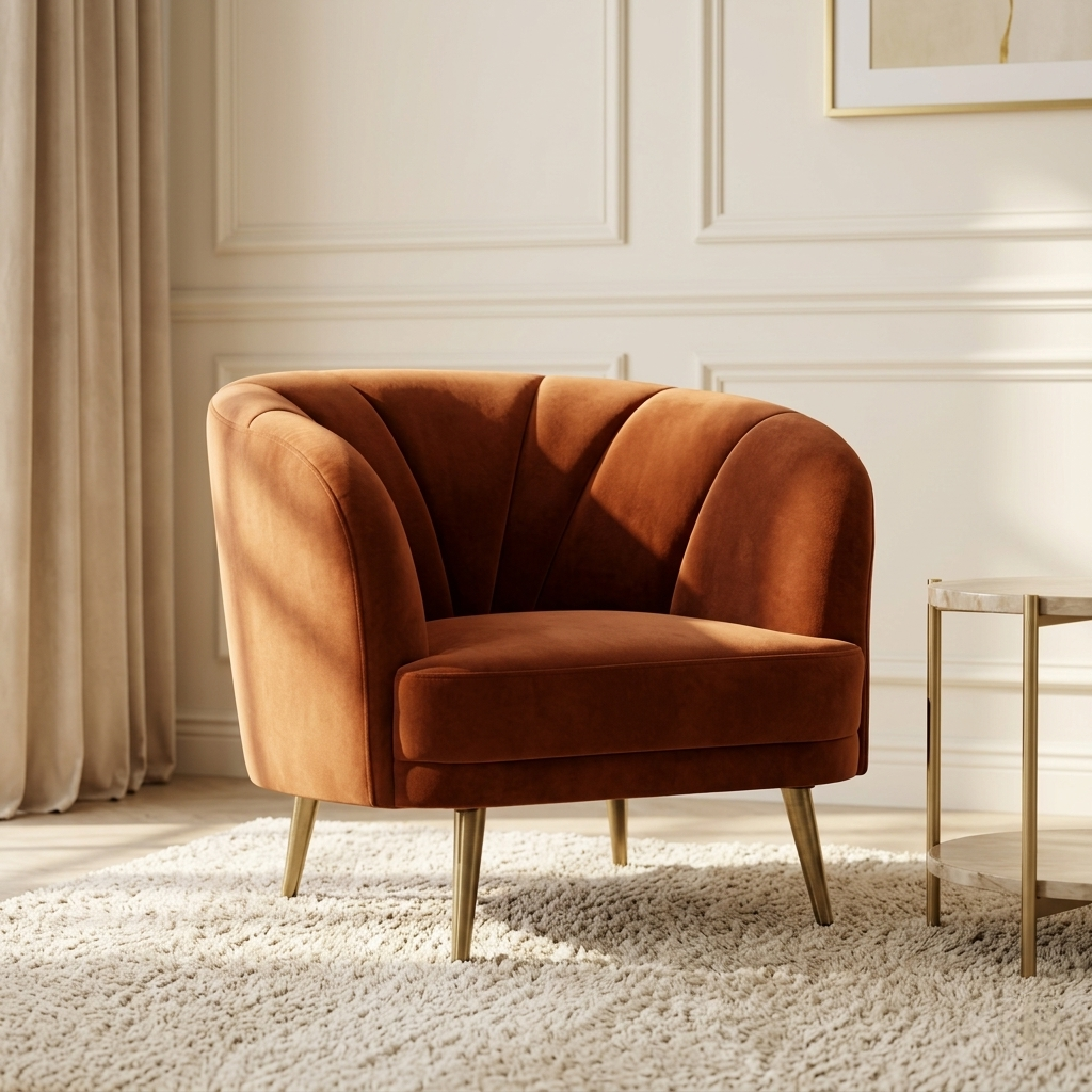 Luxury Velvet Accent Chair | Modern Barrel Lounge Chair with Gold Legs
