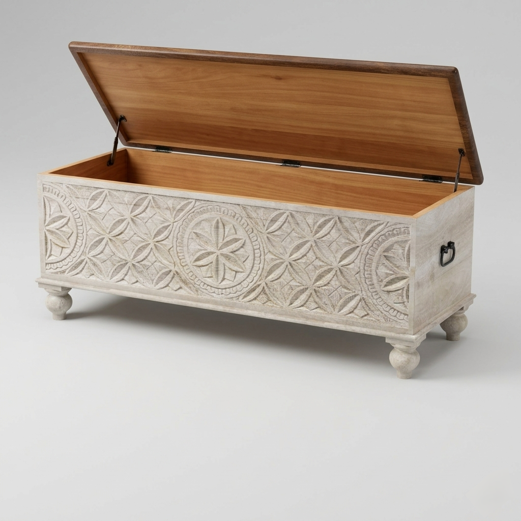 Rustic wooden blanket chest with hidden lift-top storage