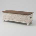 MandalaCraft Solid Wood Storage Trunk | Hand-Carved Rustic Blanket Chest
