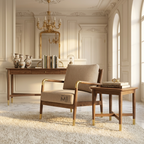 Mid-Century Modern Accent Chair | Upholstered Wooden Lounge Chair with Brass Accents