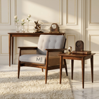 Mid-Century Modern Cane Accent Chair with Upholstered Cushion