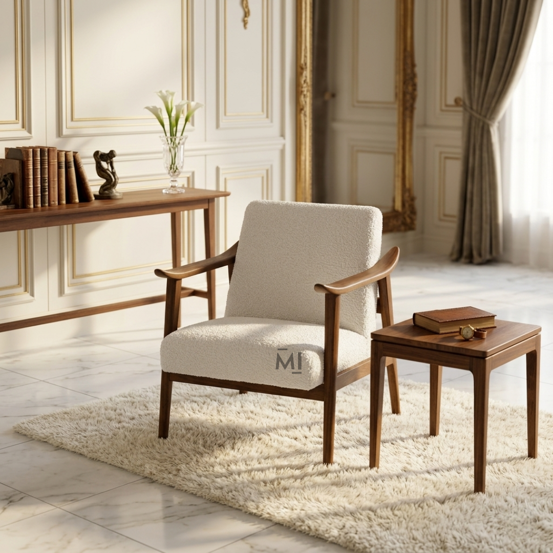Modern Bouclé Accent Lounge Chair with Solid Wood Frame
