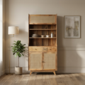 Modern Cane Crockery Hutch Cabinet | Wooden Kitchen Display Unit