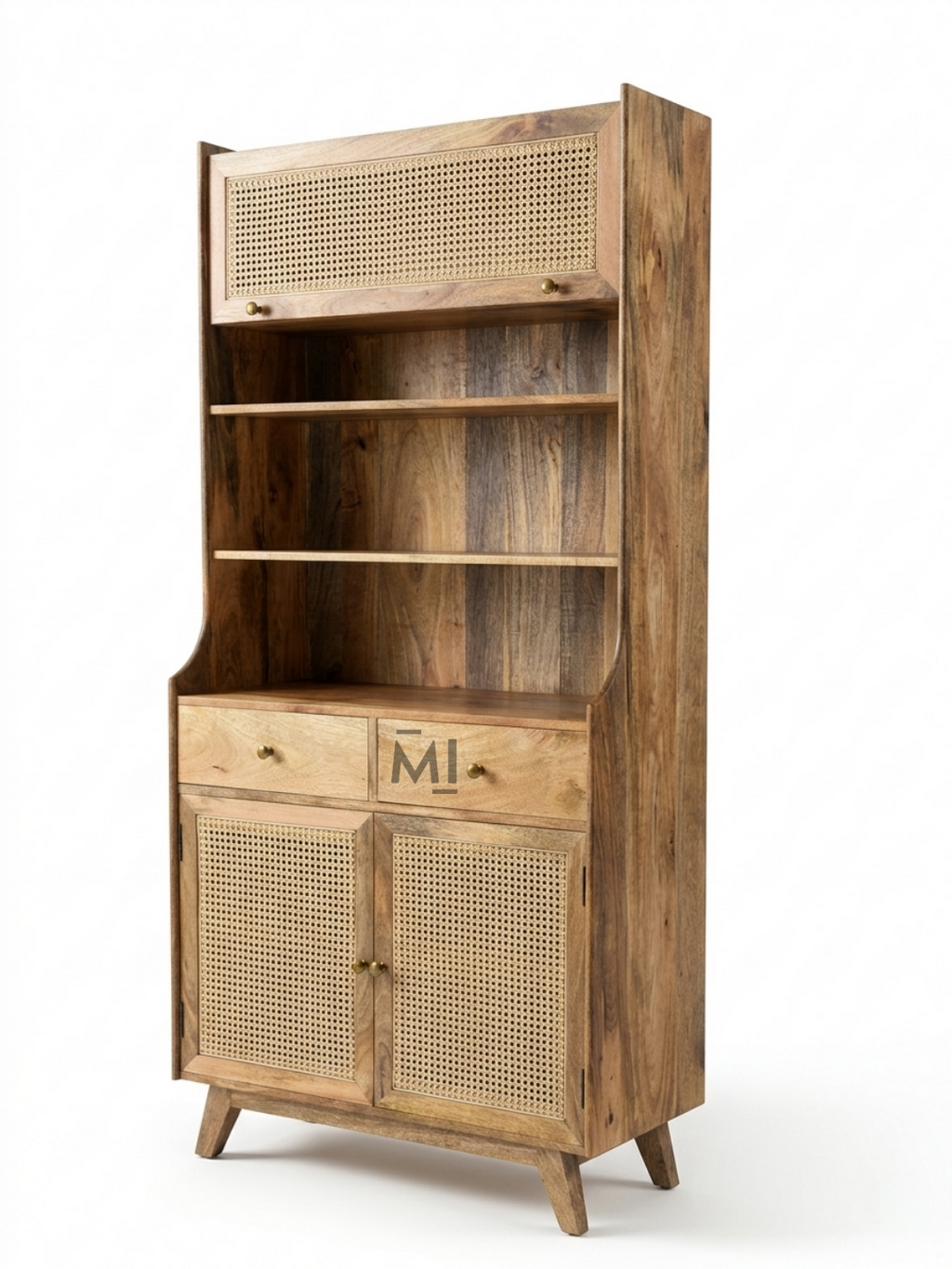 Modern Cane Crockery Hutch Cabinet | Wooden Kitchen Display Unit