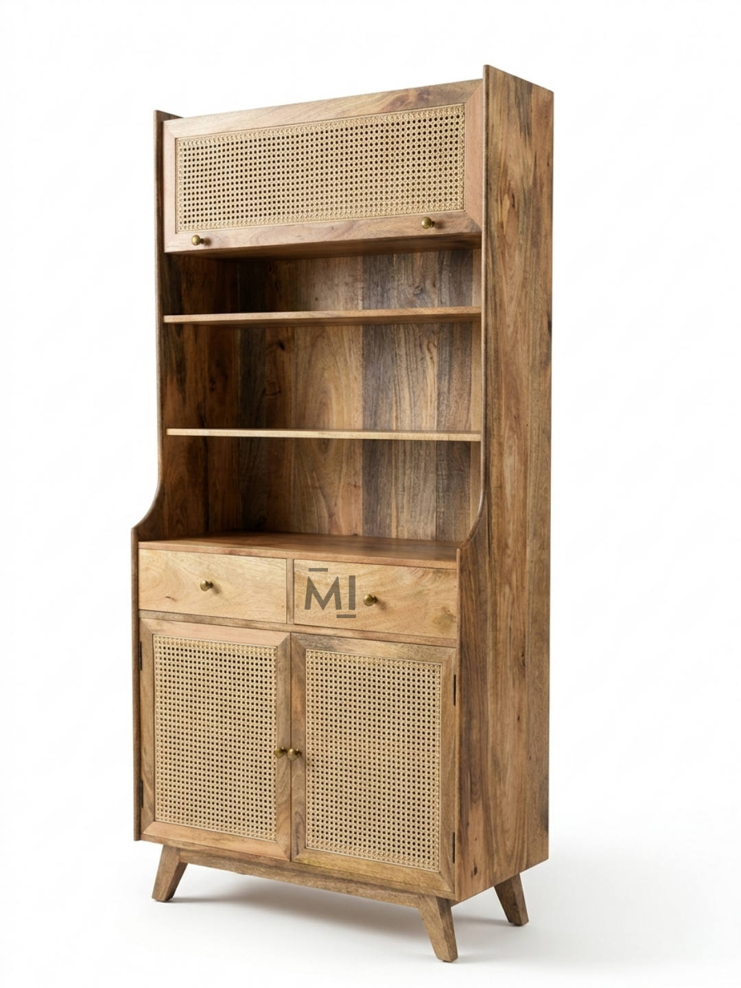 Modern Cane Crockery Hutch Cabinet | Wooden Kitchen Display Unit