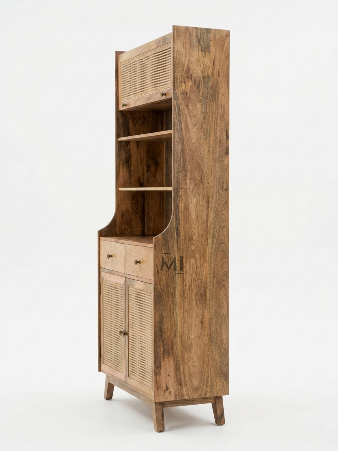 Modern Cane Crockery Hutch Cabinet | Wooden Kitchen Display Unit