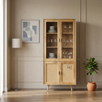 Modern Cane Crockery Unit | Wooden Display Cabinet