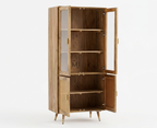 Modern Cane Crockery Unit | Wooden Display Cabinet