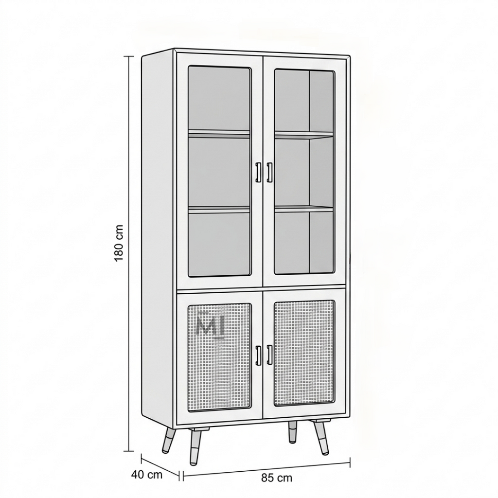 Modern Cane Crockery Unit | Wooden Display Cabinet