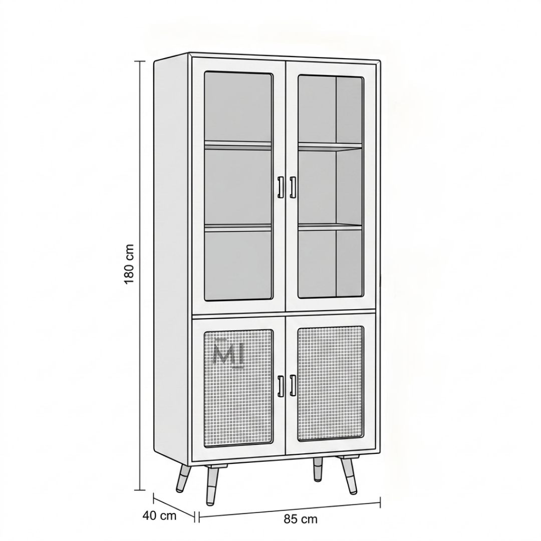 Modern Cane Crockery Unit | Wooden Display Cabinet
