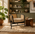 Modern Cane Lounge Chair with Black Metal Frame