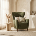 Modern high back accent chair with textured green upholstery