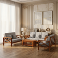 Modern Solid Wood Sofa Set | Luxury Contemporary Living Room Furniture