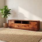Modern Solid Wood TV Unit | Minimalist Media Entertainment Console