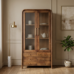 Modern Wooden Display Cabinet | Fluted Glass Crockery Unit