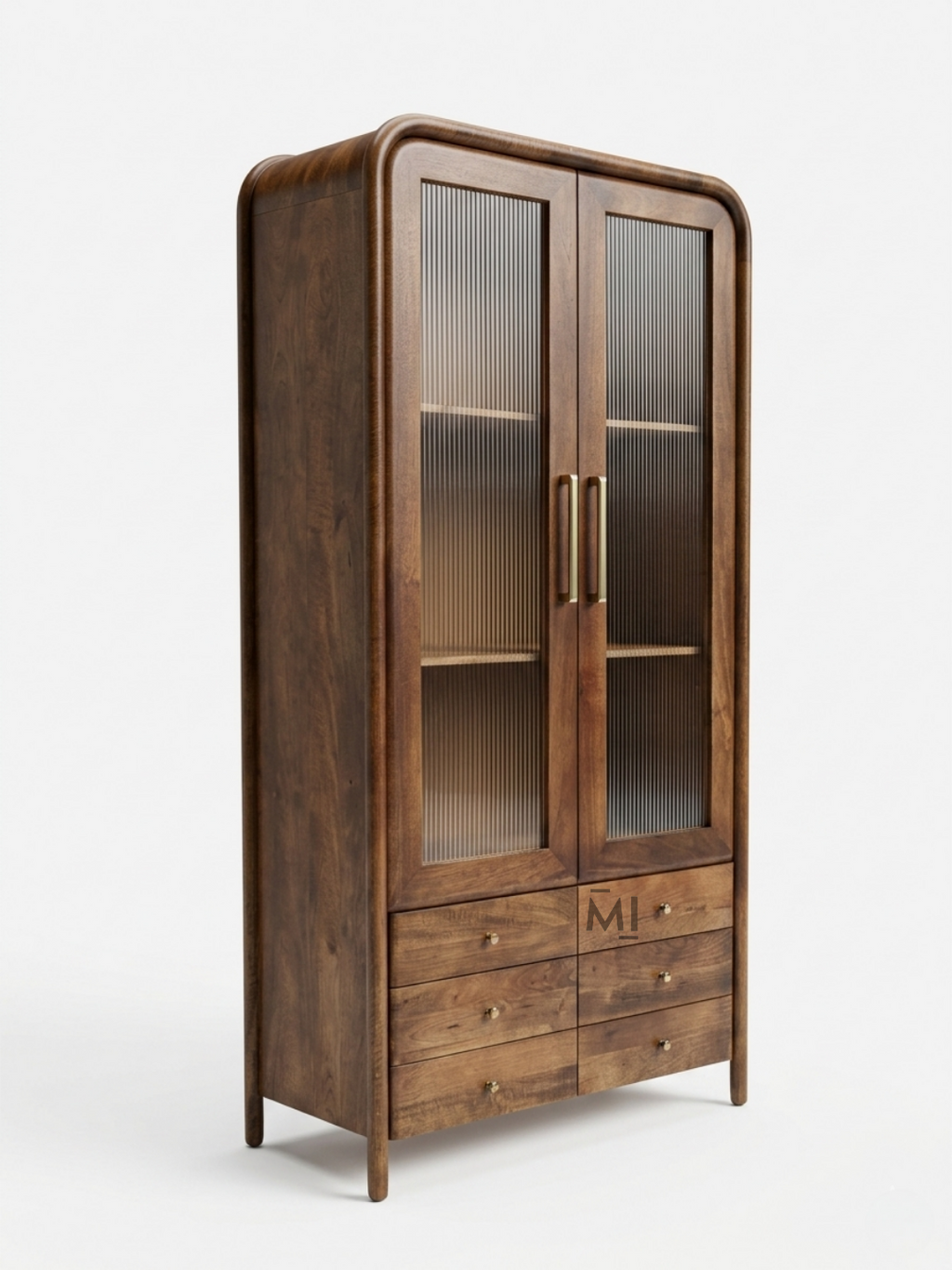 Modern Wooden Display Cabinet | Fluted Glass Crockery Unit