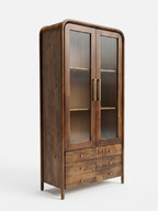 Modern Wooden Display Cabinet | Fluted Glass Crockery Unit
