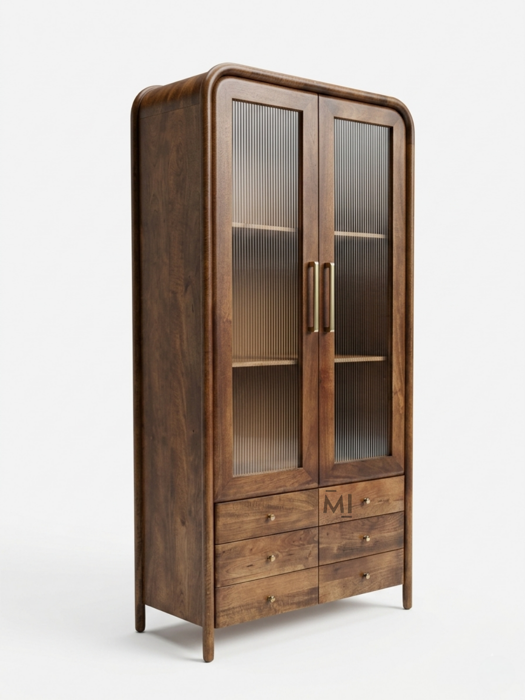 Modern Wooden Display Cabinet | Fluted Glass Crockery Unit