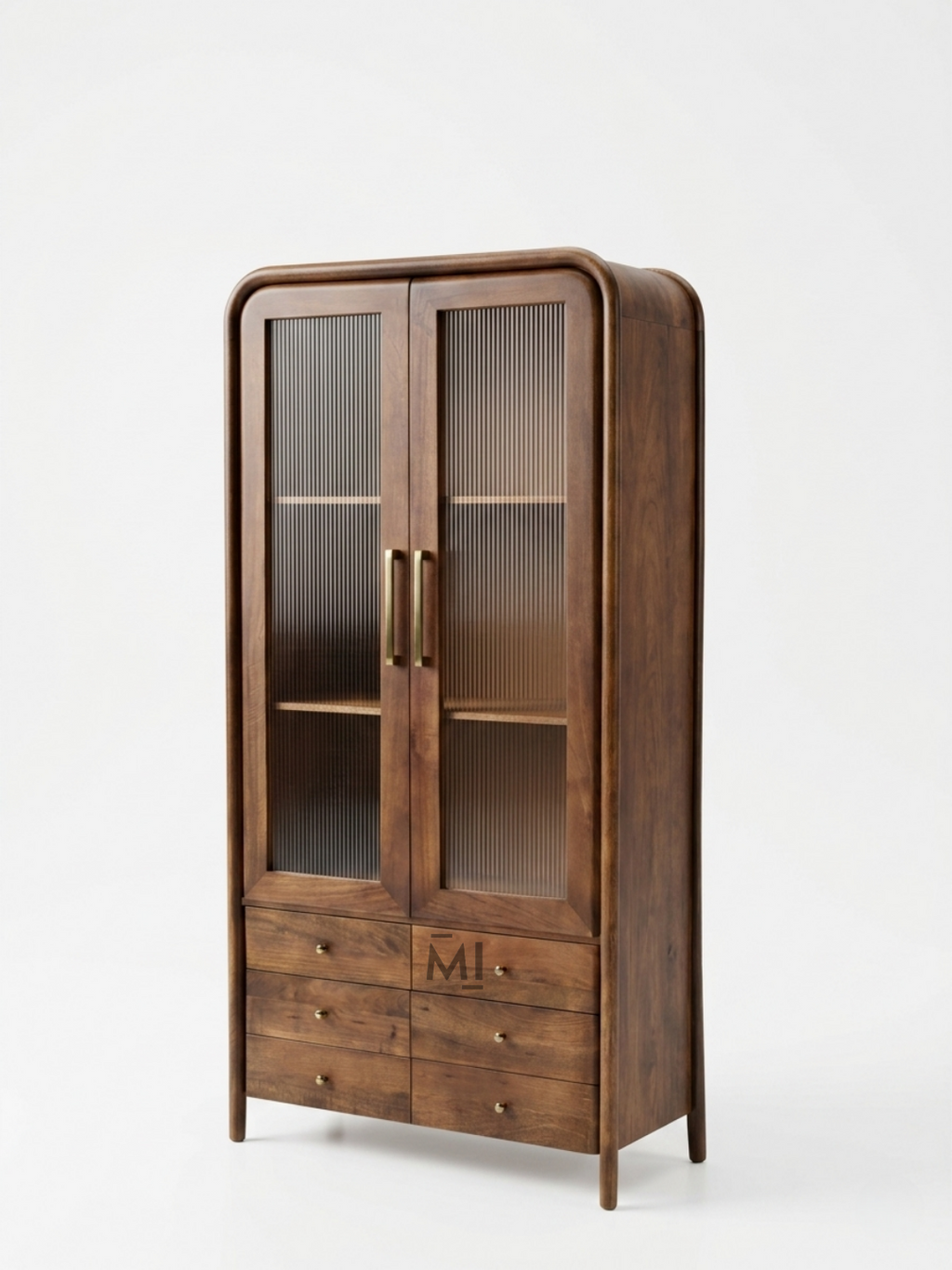 Modern Wooden Display Cabinet | Fluted Glass Crockery Unit