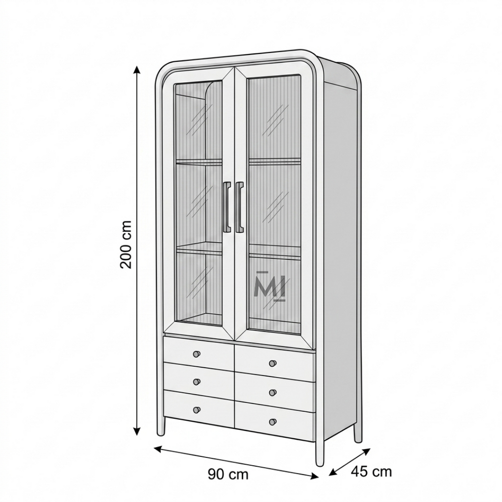 Modern Wooden Display Cabinet | Fluted Glass Crockery Unit