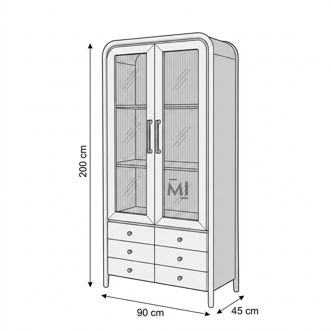 Modern Wooden Display Cabinet | Fluted Glass Crockery Unit