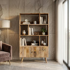 modern wooden display cabinet with shelves and storage