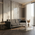 Movio tufted fabric sofa modern 3 seater with button detailing for living room in India