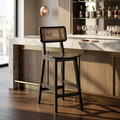 Noir Cane Bar Chair | Modern Black Wooden Counter Stool