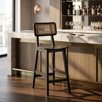 Noir Cane Bar Chair | Modern Black Wooden Counter Stool