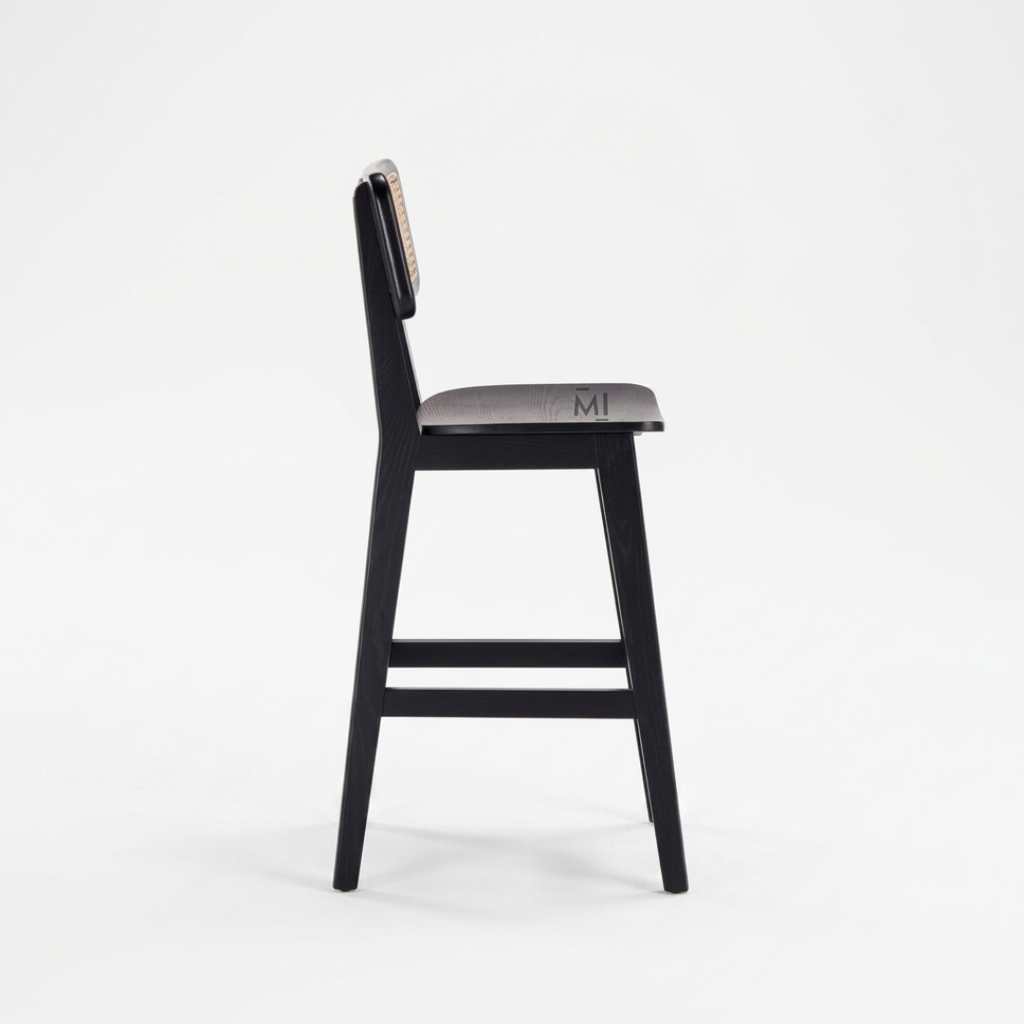 Noir Cane Bar Chair | Modern Black Wooden Counter Stool