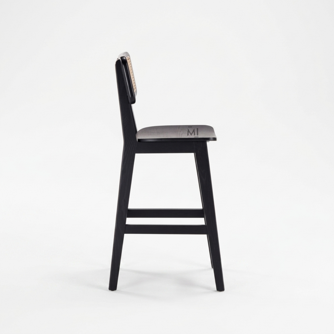 Noir Cane Bar Chair | Modern Black Wooden Counter Stool