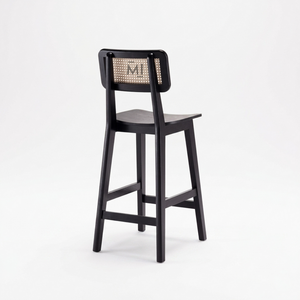 Noir Cane Bar Chair | Modern Black Wooden Counter Stool