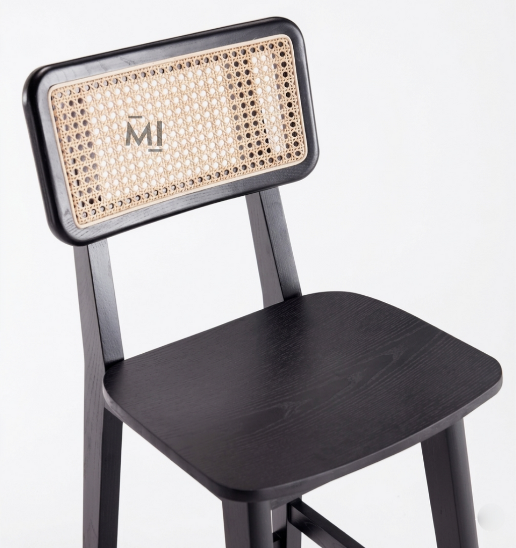 Noir Cane Bar Chair | Modern Black Wooden Counter Stool