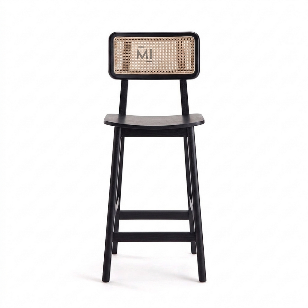 Noir Cane Bar Chair | Modern Black Wooden Counter Stool