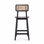 Noir Cane Bar Chair | Modern Black Wooden Counter Stool